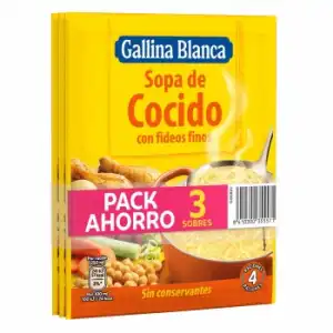 Sopa de cocido Gallina Blanca pack de 3 sobres de 72 g.