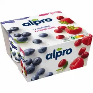 Preparado de soja sabor arándanos y frutos rojos Alpro sin gluten sin lactosa pack de 4 unidades de 125 g.