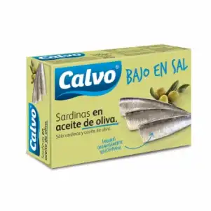 Sardinas en aceite de oliva bajo en sal Calvo 84 g.