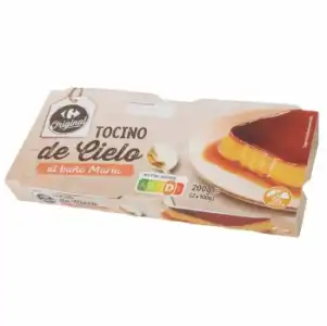 Tocino de cielo al baño Maria Carrefour Original sin gluten pack de 2 unidades de 100 g.