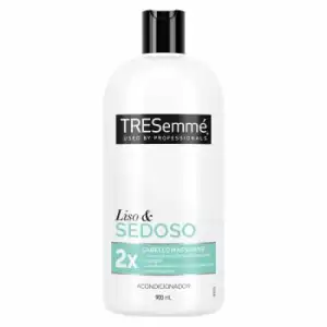 Acondicionador liso y sedoso proteínas de seda & aceite de argán para cabello seco y tendencia a encresparse Tresemmé 900 ml.