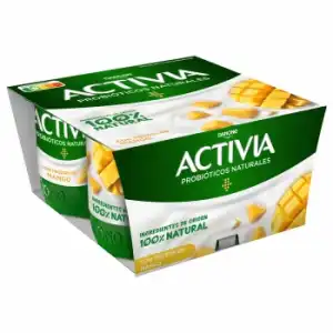 Bífidus con trozos de mango Danone Activia sin gluten pack de 4 unidades de 120 g.