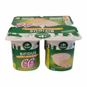 Bífidus desnatado con quinoa y trigo de espelta sin azúcar añadido Carrefour Classic' pack de 4 unidades de 125 g.