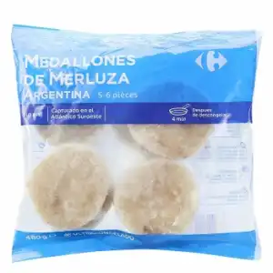 Medallones de merluza argentina congelados Carrefour 480 g.