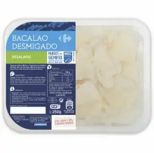 Bacalao desalado desmigado procedente de pesca sostenible Carrefour 250 g.