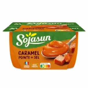 Postre de soja sabor caramelo al punto de sal Sojasun pack de 4 unidades de 100 g.