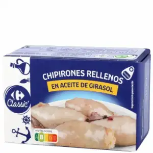 Chipirones rellenos en aceite de girasol Classic Carrefour 72 g.