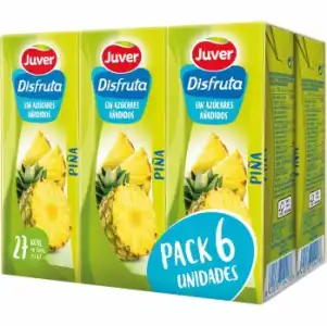 Bebida de fruta piña sin azúcar añadido Juver pack de 6 briks de 20 cl.