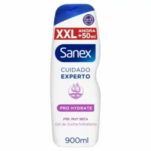 Gel de ducha hidratante pro hydrate piel muy seca Cuidado Experto Sanex 900 ml.