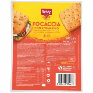 Pan focaccia rosmarino Schär sin gluten y sin lactosa 200 g.