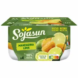 Preparado de soja con mandarina y lima Sojasun sin gluten sin lactosa pack de 4 unidades de 100 g.