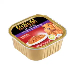 Trozos en salsa perro adulto Delikuit con ternera, pavo y verduras Tarrina 0.3 kg