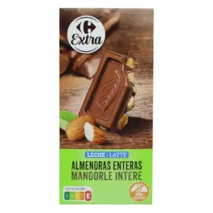 Chocolate con leche y almendras Carrefour Extra sin gluten 200 g.