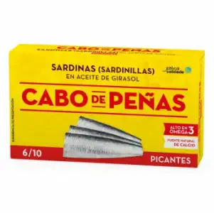 Sardinillas en aceite de girasol picantes Cabo de Peñas 60 g.