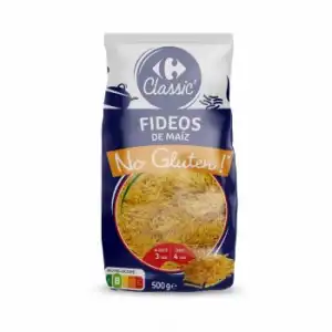 Fideos de maíz No gluten Carrefour sin gluten 500 g.