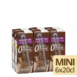 Batido sin lactosa de chocolate Hacendado 0% m.g 0% sin azúcares añadidos 6 mini bricks X 200 ml