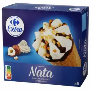 Conos con helado de nata con crocanti de avellanas Carrefour 6 ud.