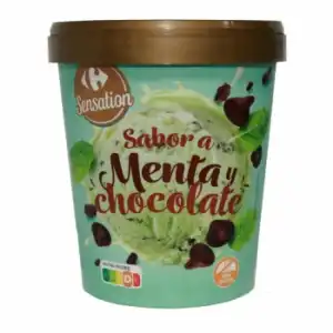 Helado de menta y chocolate Sensation Carrefour sin gluten 300 g.