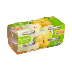 Papilla pera y manzana +4 meses Hacendado 4 tarritos X 0.13 kg