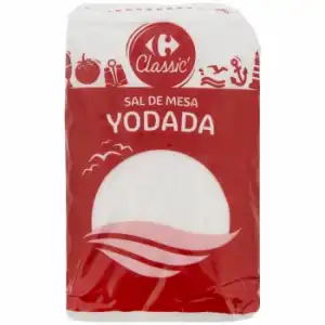 Sal marina yodada fina Classic Carrefour 1 kg.