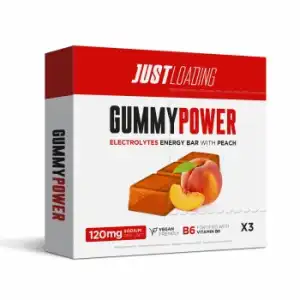 Barrina energénita sabor melocotón Gummy Power Just Loading pack de 3 unidades de 30 g.