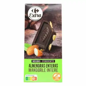 Chocolate negro con almendras enteras Carrefour Extra sin gluten 200 g.