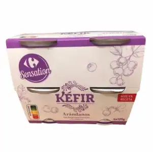 Kéfir de arándanos Carrefour pack de 4 unidades de 125 g.