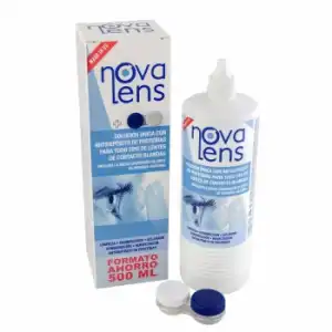 Solución única con antidepósito de proteínas para lentes de contacto blandas Novalens 500 ml.