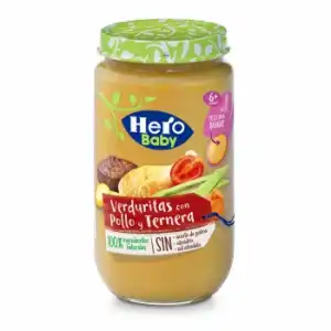 Tarrito de verduritas con pollo y ternera desde 6 meses Hero Baby sin gluten sin aceite de palma 235 g.