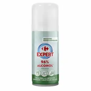 Alcohol perfumado 96% en spray para limpieza de superficies y objetos Expert Carrefour 100 ml.