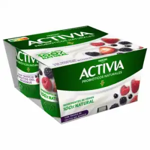 Bífidus con frutos del bosque Danone Activia sin gluten pack de 4 unidades de 120 g.