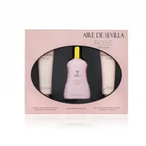 Pack Aire De Sevilla Rose: agua de colonia 100 ml, gel de ducha 100 ml y crema perfumada 100 ml.