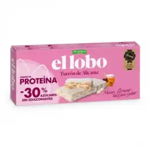 Turrón de Alicante alto en proteínas -30% menos azúcar El Lobo sin gluen 200 g.