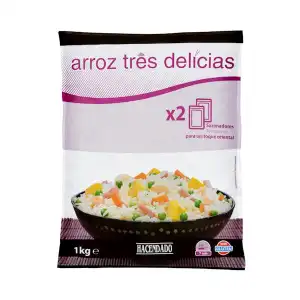 Arroz tres delicias Hacendado ultracongelado Paquete 1 kg