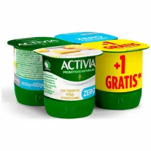 Bífidus desnatado con trozos de piña sin azúcar añadido Danone Activia pack de 4 unidades de 120 g.