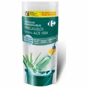 Fregasuelos concentrado en cápsulas perfume aloe vera Carrefour 20 ud.