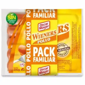 Salchichas wieners pollo Oscar Mayer sin gluten y sin lactosa pack de 3 unidades 200 g.