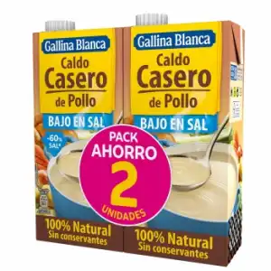 Caldo de pollo bajo en sal Gallina Blanca sin gluten pack de 2 unidades de 1l.