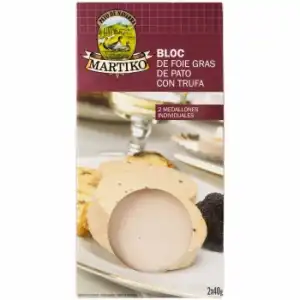 Foie gras de pato con trufa en medallones Martiko sin gluten pack de 2 unidades de 40 g.