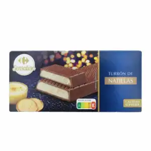 Turrón praliné de natillas con galleta Carrefour Sensation 200 g.