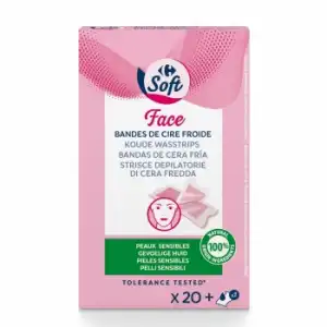 Bandas de cera depilatoria faciales frías Carrefour Soft 20 ud.