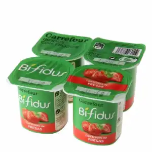 Bífidus con trozos de fresa Carrefour pack de 4 unidades de 125 g.