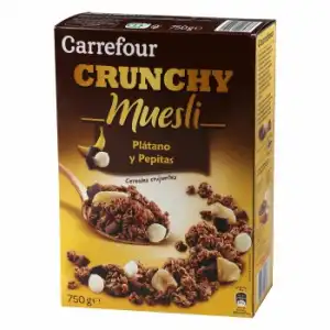 Cereales crujientes con plátano y pepitas Carrefour 750 g.