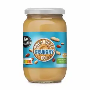 Crema de cacahuete crujiente Sensation Carrefour sin gluten 500 g.