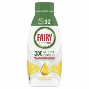 Lavavajillas a máquina aroma limón Platinum Gel Fairy 32 lavados.