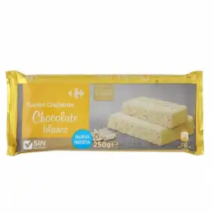 Turrón de chocolate blanco crujiente Carrefour sin gluten 250 g.