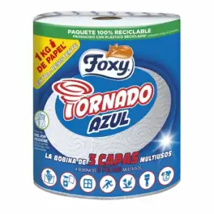 Papel de cocina tornado azul 3 capas Foxy 1 rollo.