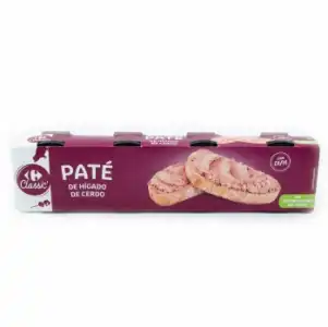 Paté de hígado de cerdo Classic Carrefour pack de 4 unidades de 78 g.