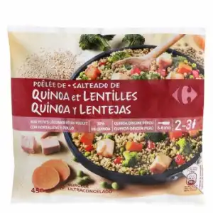 Salteado de quinoa y lentejas con verduras y pollo Carrefour 450 g.