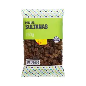 Pasas sultanas sin semillas Hacendado Paquete 0.25 kg